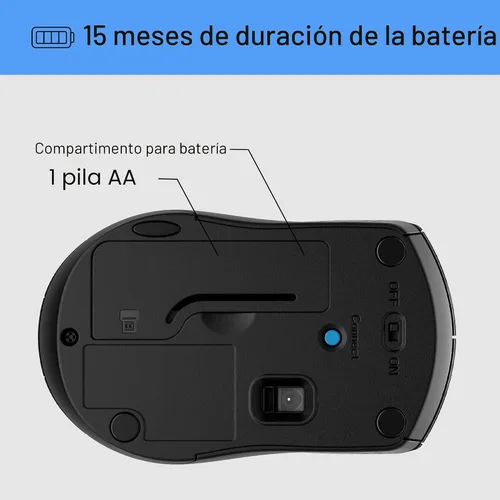 Vista 7 de HP Ratón inalámbrico X3000 G3 - Negro, batería de 15 meses, empuñaduras laterales para control, apto para viajes, LED azul, potente sensor óptico