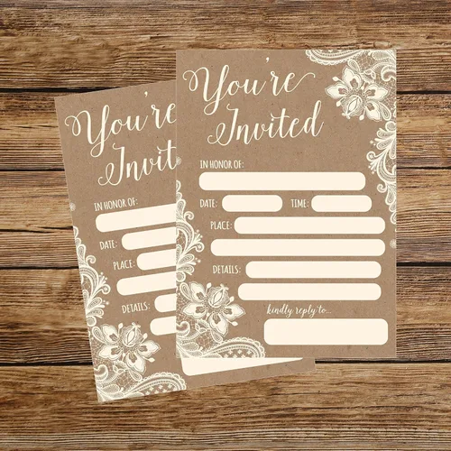 Vista 3 de Hadley Designs 50 invitaciones, arpillera y encaje, kraft, boda, invitaciones de despedida de soltera, cena de ensayo, invitaciones, invitaciones