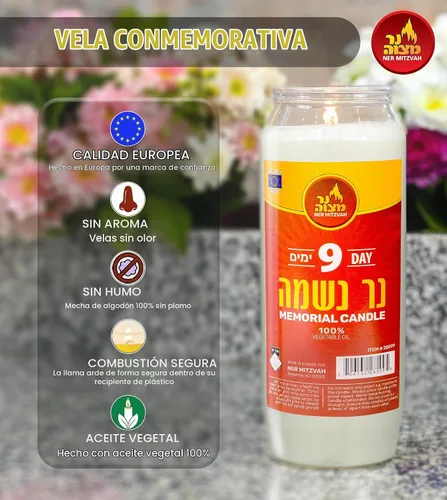 Vista 3 de Ner Mitzvah Vela Yartzeit de 9 días - Vela Kosher Yahrtzeit Memorial y Yom Kippur Vela en soporte de plástico