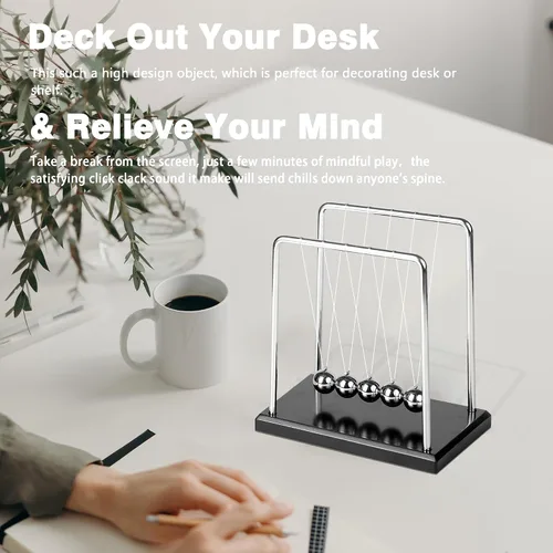 Vista 5 de Newtons Cradle Balance - Péndulo de 5 bolas, base de madera, base de madera, kit de juguetes para aliviar la calma de escritorio, decoración