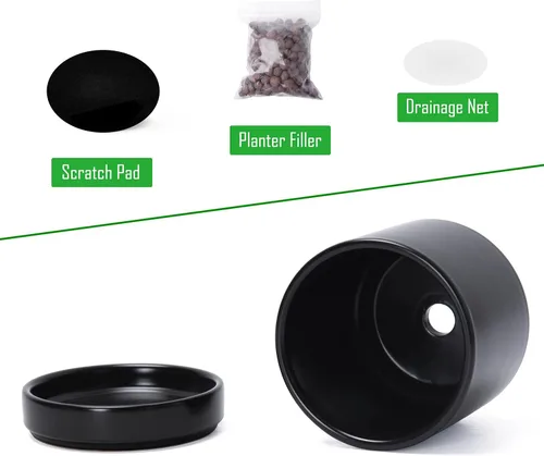Vista 4 de D'vine Dev Juego de 4 macetas pequeñas de cerámica, maceta para suculentas de 3.5 pulgadas para plantas con orificio de drenaje y platillo