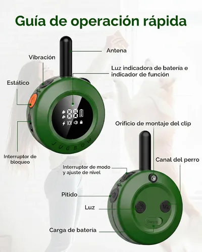 Vista 3 de Collar de choque para perro, collar de entrenamiento para perros de 3/4 millas con control remoto, color verde