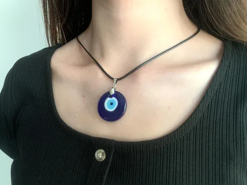 Vista 2 de Collar de ojo malvado para mujer chapado en oro de 14 quilates hecho a mano ajustable amuleto azul cadena collares para niñas adolescentes