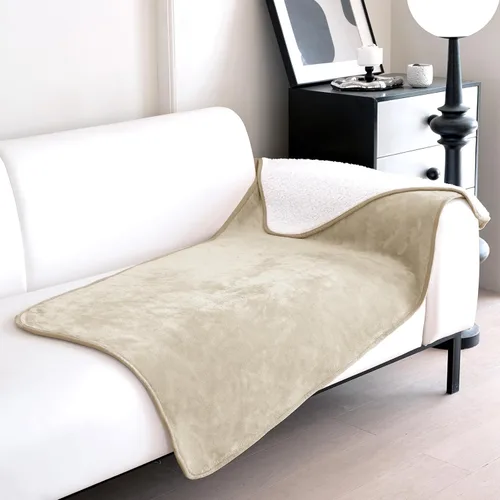 Vista 21 de gogobunny Manta de cama impermeable, manta reversible de forro polar Sherpa para perro, cachorro y gato, funda para muebles que protege la cama Beige