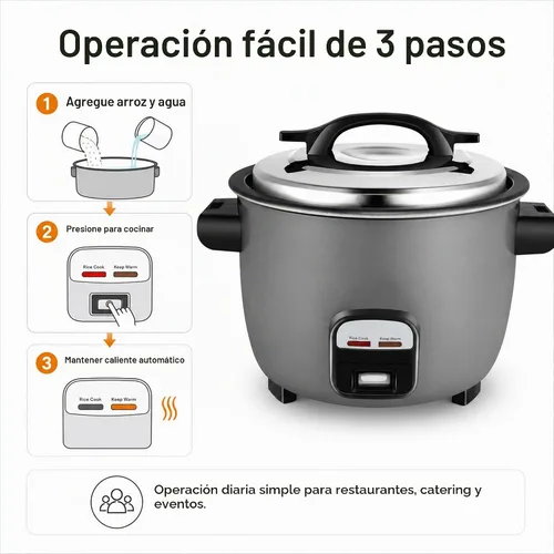 Vista 3 de Olla arrocera comercial de 40 tazas La olla arrocera de gran capacidad está diseñada para durar a través de un uso riguroso constante.