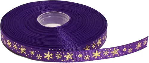 Vista 22 de Cinta de grogrén de copo de nieve con impresión dorada de 25 yardas cada rollo, borde tejido 100% poliéster (3/8 pulgadas, beige)