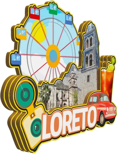 Vista 2 de Loreto México Imán de nevera con imán de madera 3D, monumentos coleccionables de viaje, decoración hecha a mano -2060