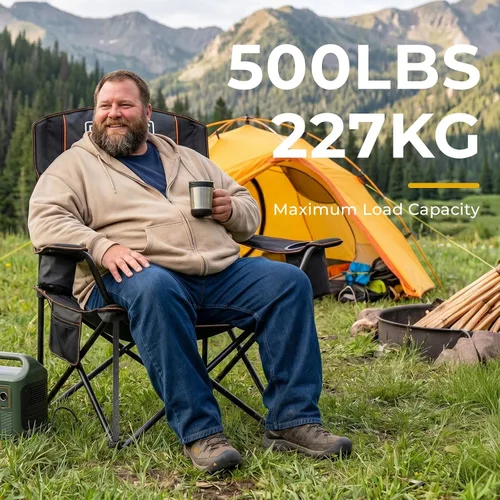 Vista 6 de Overmont Silla de camping plegable de gran tamaño, soporte de 500 libras con bolsillos acolchados para enfriar, sillas plegables resistentes