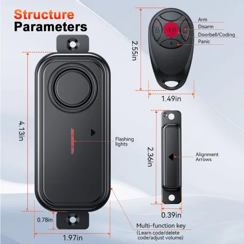 Vista 7 de Alarmas de puerta cuando se abre, alarma antirrobo de ventana de 113 dB con control remoto, sensor magnético de puerta de seguridad, seguridad