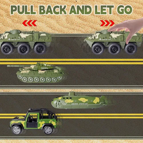 Vista 6 de OTONOPI Conjunto de vehículos militares variados modelos del ejército, helicóptero, tanque submarino, coche blindado, camión de transporte Panzer