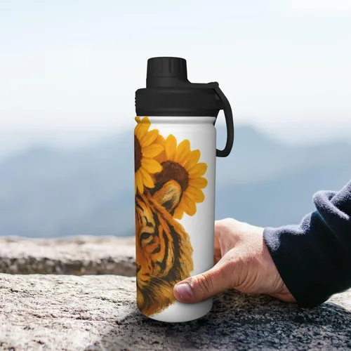 Vista 8 de Tiger and Sunflower Insulated Stainless Steel Kettle Print Funny Water Bottle Insulated Ideal for Sports and Travel