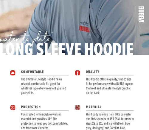 Vista 2 de BUBBA Ultimate Performance Lifestyle Pullover with Hood - UPF 50+ UV Sun Protection - Moisture Wicking - Fishing, Hiking Azul Carolina