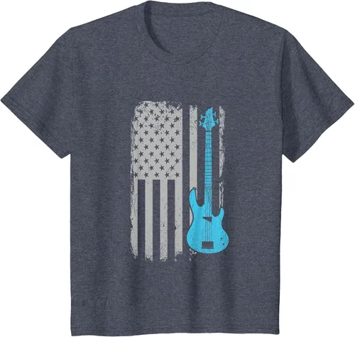 Vista 42 de Electric Bass Guitar Player American Flag Musician T-Shirt Asphalt Grey