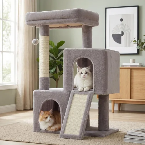 Vista 10 de PAWZ Road Árbol para gatos, torre para gatos de 30 pulgadas con condominios dobles para gatos de interior, casa de felpa para gatos con percha