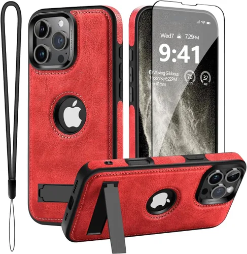 Vista 9 de Funda de piel para iPhone 16 Pro Max, mejorada [fuerte magnética], [compatible con MagSafe] [soporte invisible integrado] Funda protectora delgada