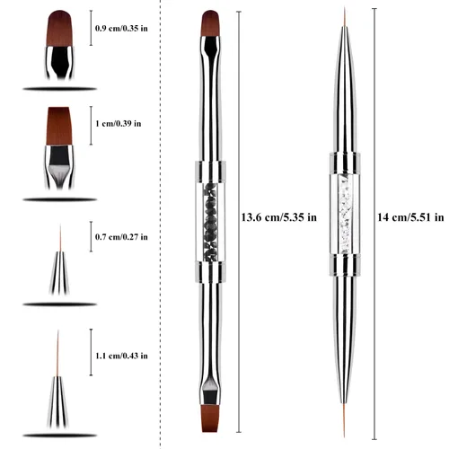 Vista 6 de Juego de 2 cepillos de diseño de uñas de doble extremo con mango de diamantes de imitación, juego de cepillos de uñas de gel UV, herramientas