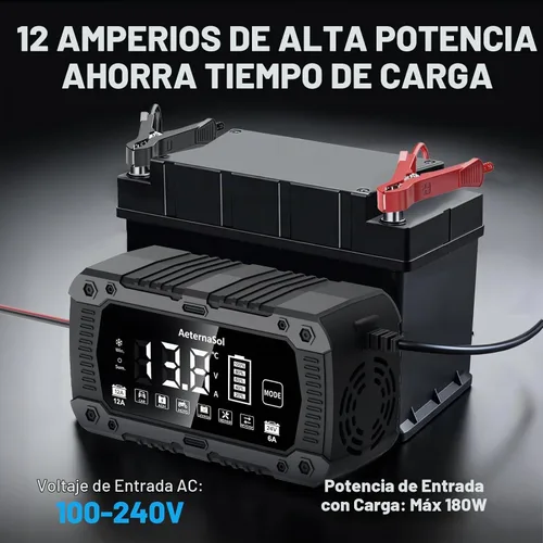 Vista 2 de Cargador de batería de coche inteligente 12A, cargador de mantenimiento de 12V 12A