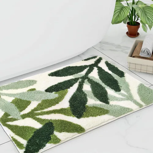 Vista 10 de Alfombra de baño antideslizante con planta verde salvia, bonita alfombra de baño absorbente de hojas de Monstera, divertida alfombra de baño