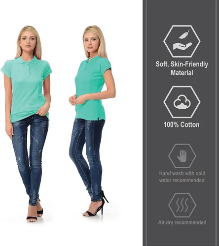 Vista 6 de FRESH TEE Polo piqué regular de manga corta para mujer (2XL, verde menta), Verde (Mint Green)