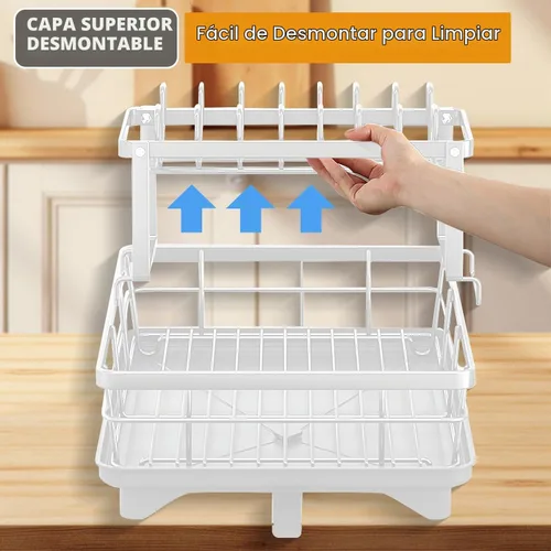 Vista 5 de Vergissm Escurridor de platos, escurridor de platos de drenaje automático para encimera de cocina, estante desmontable de gran capacidad