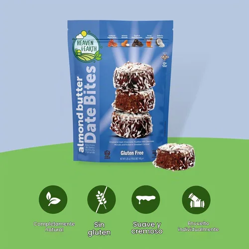 Vista 5 de Heaven & Earth Bocadillos de dátiles cubiertos de chocolate con copos de coco, 5.25 onzas (paquete de 2) Trufas de mantequilla de almendras, sin