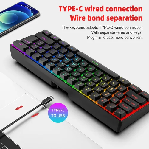 Vista 4 de ASHATA 60% Wireless Mechanical Keyboard, 2.4G Gaming Keyboard RGB Backlit 61 Keys Rechargeable, Supports Sleep Mode, Ergonomic Comfort, for PC Laptop
