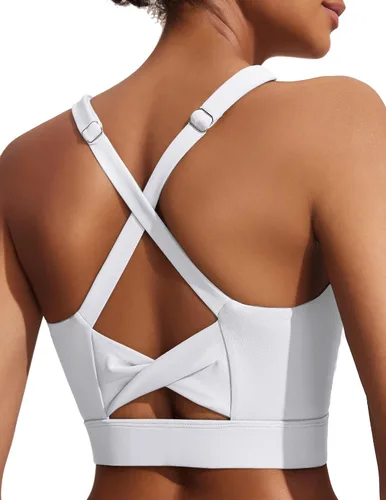 Vista 3 de COOrun Brasier deportivo largo para mujer, con soporte medio, correas ajustables, cruzadas, para gimnasio, entrenamiento de fitness