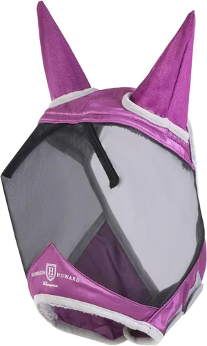 Vista 2 de Harrison Howard CareMaster Pro - Máscara luminosa para moscas de caballo, gran espacio de ojos estándar con orejas, protección UV para caballo