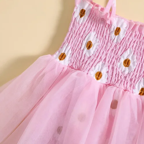 Vista 5 de Ropa de verano para bebé recién nacida, sin mangas, con estampado de margaritas, vestido de princesa con diadema