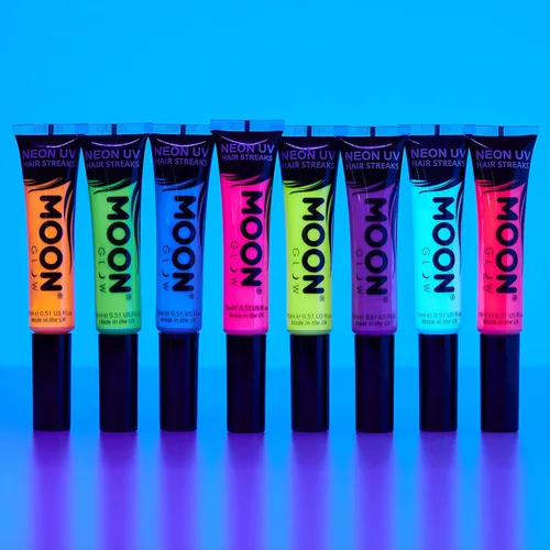 Vista 4 de Moon Glow - Máscara de cabello de neón Blacklight con rayas de 0.51 onzas – Brilla intensamente bajo luces negras/iluminación UV, Rosa intenso