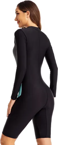 Vista 2 de SEAUR Traje de baño de una pieza de manga larga para mujer, con protección solar, con cremallera, estampado, para surf
