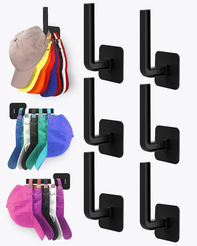 Vista 11 de Estante para sombreros para almacenamiento de sombreros (paquete de 4), organizador de sombreros multiusos, ganchos de pared de adhesivo fuerte