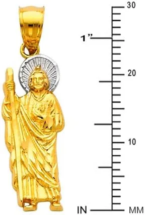 Vista 2 de The World Jewelry Center Colgante religioso de oro de dos tonos de 14k con dije religioso de San Judas Tadeo, Oro de 14 quilates, No es una piedra