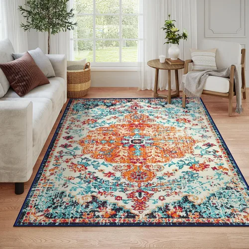 Vista 14 de Lahome Alfombra Floral Bohemio Medaillon - 2x3 Pequeña Alfombra de Baño Rosa Caliente, Alfombra de Cocina, Lavable a Máquina, Antideslizante, Suave