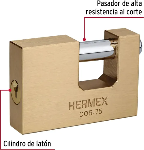 Vista 2 de Cerradura antipalanca, 2.953 in, llave tradicional de cuerpo de latón