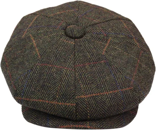 Vista 5 de Gorra plana para hombre de 8 paneles Newsboy Grandad Tweed Check Vintage Baker Boy Gris