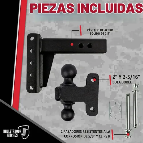 Vista 2 de BulletProof Hitches - Enganche de remolque ajustable resistente de 2.5 pulgadas (clasificación de 22,000 lb.) - Enganche de remolque