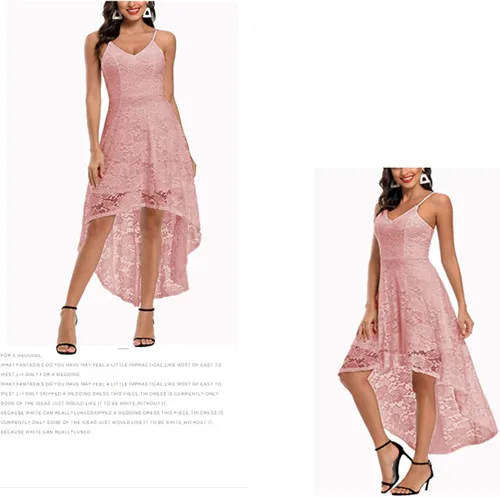 Vista 3 de AQQYA Vestido de encaje sin mangas con tirantes delgados para mujer vestido de cóctel para fiesta cuello en V vestido de patinadora de cóctel alto