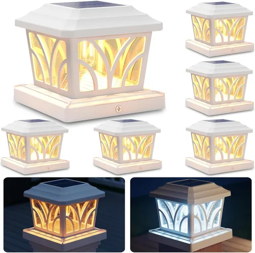 Vista 11 de SIEDiNLAR - Faroles solares para postes exteriores, de aluminio y vidrio, 2 modos, 20 lúmenes, bombillas LED Edison para postes de 4x4, 5x5, 6x6