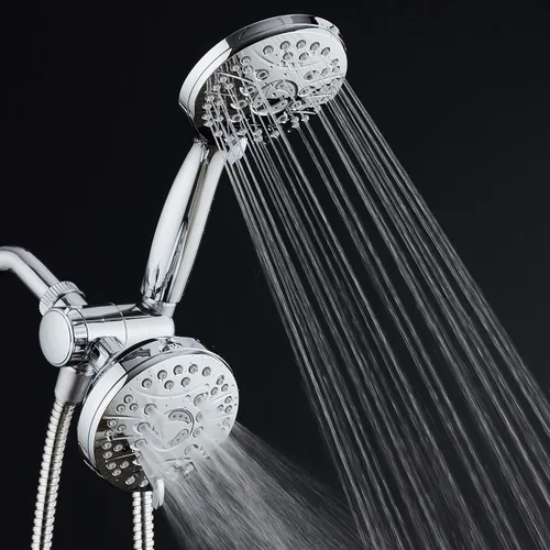 Vista 9 de Combo de lujo de 3 vías de alta presión de 48 modos - Cabezal de ducha de mano y lluvia dual - Manguera de acero inoxidable extra larga de 6 pies