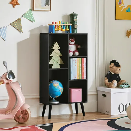 Vista 8 de LEYAOYAO Estantería de 5 cubos de 3 niveles con patas, estante negro menta para libros para niños, bonito organizador de almacenamiento, estantes