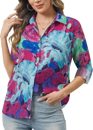 Vista 28 de Camisas de manga larga con botones para mujer, básicas, clásicas, suaves, con cuello a la moda, elegantes y casuales