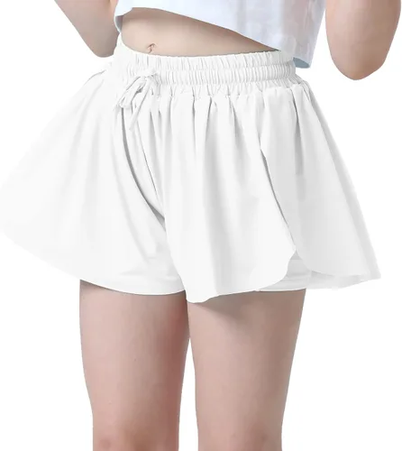 Vista 3 de Pantalones cortos fluidos con diseño de mariposa para niñas, pantalones cortos deportivos para niños pequeños y jóvenes con forro 2 en 1