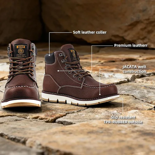 Vista 2 de Jacata Botas de trabajo para hombre Moc Toe Wedge Botas De Trabajo Para Hombre Soft Toe Antideslizante Construcción Industrial Botas de Cuero