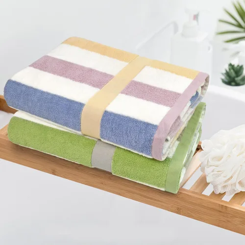 Vista 4 de Jacquotha Paquete de 2 toallas de ducha a rayas, toallas de baño superabsorbentes de secado rápido para uso diario, juego de toallas de baño grandes