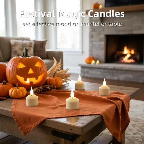 Vista 3 de Velas de té recargables sin llama con temporizador remoto y base de carga, velas LED que funcionan con pilas, velas USB para otoño, boda, Navidad