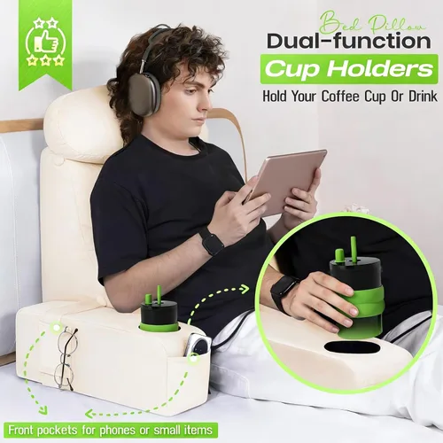 Vista 3 de Almohada de lectura para adultos, almohada de espalda para sentarse en la cama, almohada de respaldo para sentarse en la cama, brazos desmontables