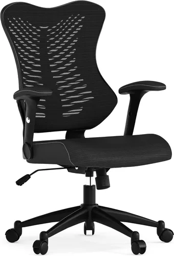 Vista 8 de Flash Furniture Kale Silla de oficina ergonómica giratoria ejecutiva de malla negra con asiento LeatherSoft y brazos ajustables Asiento ergonómico