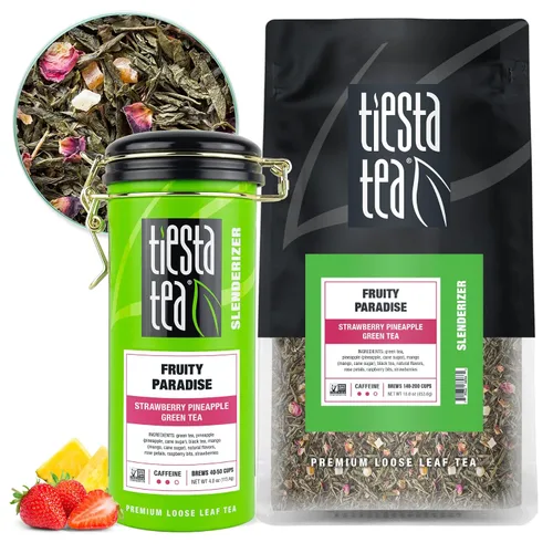 Vista 10 de Tiesta Tea - Fruity Paradise - Té verde de fresa y piña, mezcla de hojas sueltas de primera calidad, sabor a fruta tropical, cafeína media, caliente