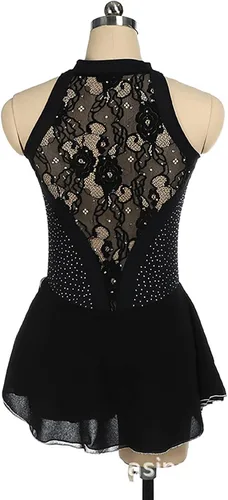 Vista 4 de Vestido de patinaje sobre hielo para niñas y adultos, body sin mangas con diamantes de imitación brillantes, falda de carrera para disfraz, leotardo